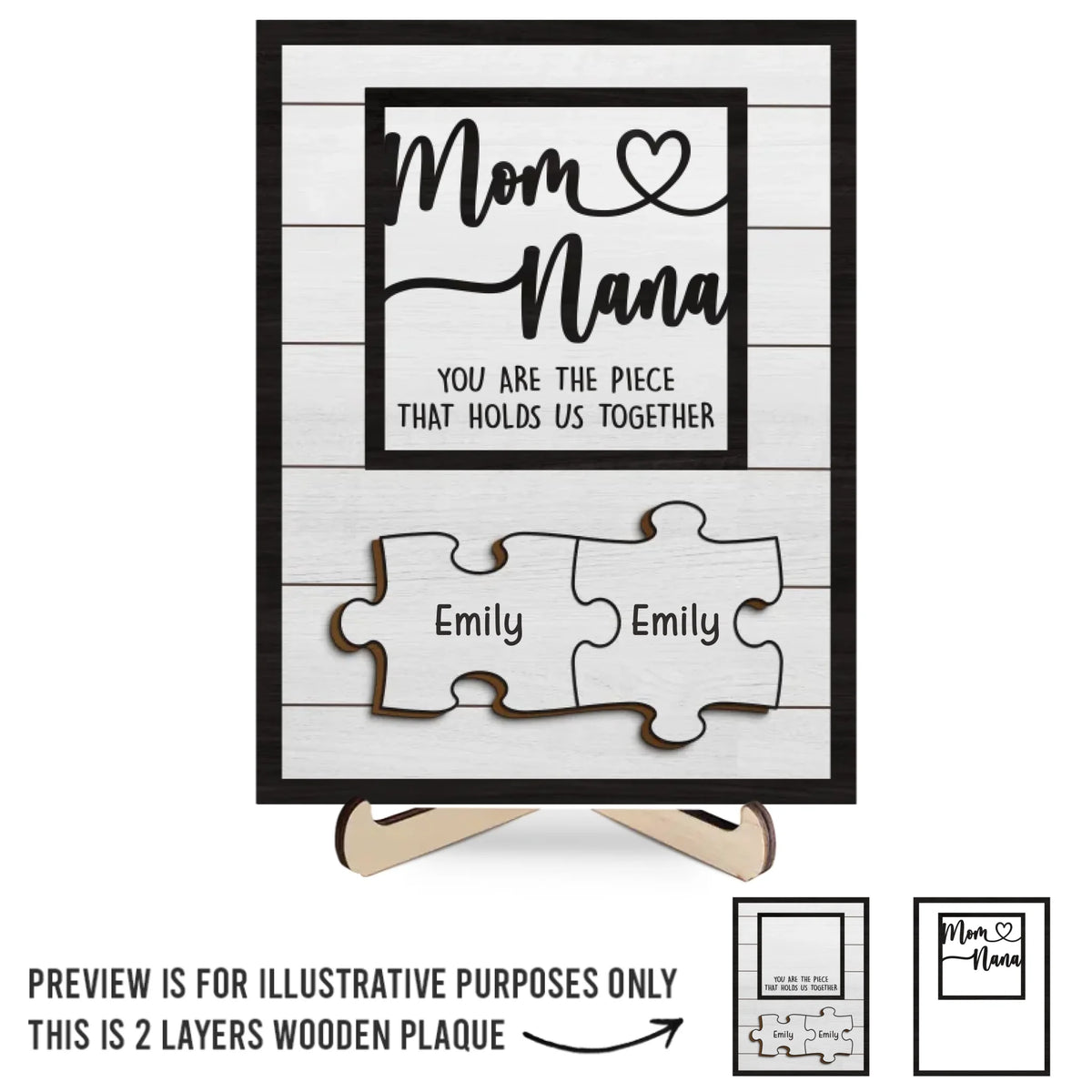 You Are The Piece That Holds Us Together - Family Personalized Custom 2-Layered Wooden Plaque With Stand - Mother's Day, Gift For Mom, Grandma