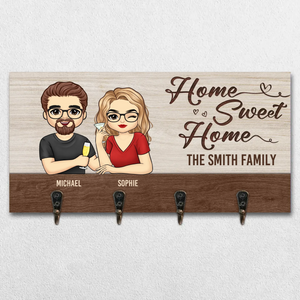 There Is No Place Like Home, Home Sweet Home - Family Personalized Custom Home Decor Key Hanger, Key Holder - House Warming Gift For Family Members