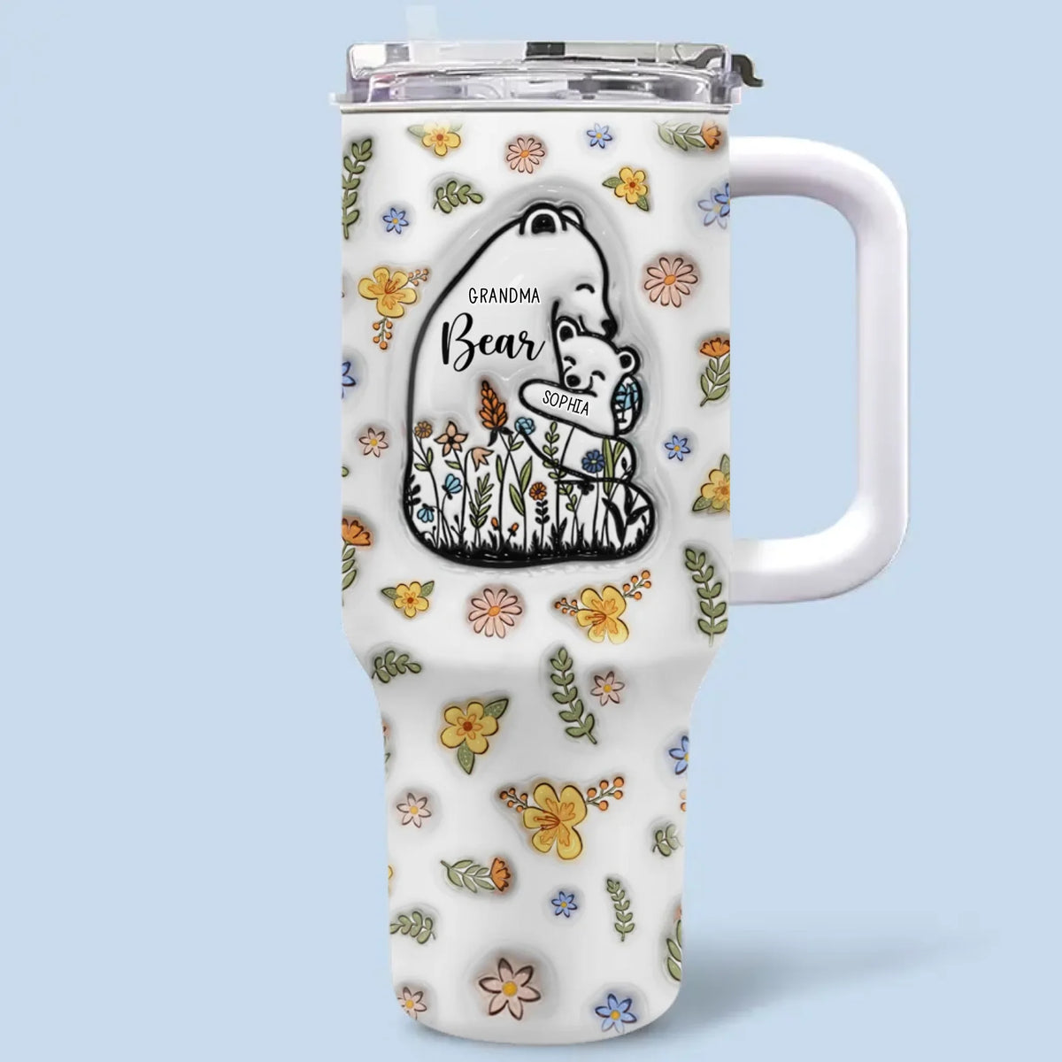 Love Grows Deeper With The Joy Of Grandkids - Family Personalized Custom 3D Inflated Effect Printed 40 Oz Stainless Steel Tumbler With Handle - Gift For Mom, Grandma
