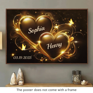 Two Hearts Beating As One - Couple Personalized Custom Horizontal Poster - Gift For Husband Wife, Anniversary