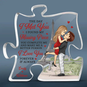 With You, I Find My Joy - Couple Personalized Custom Puzzle Shaped Acrylic Plaque - Gift For Husband Wife, Anniversary