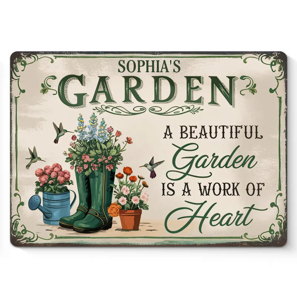 Beautiful Garden Is A Work Of Heart - Family Personalized Custom Home Decor Metal Sign - Gift For Yourself, Best Friends, Siblings, Family Members