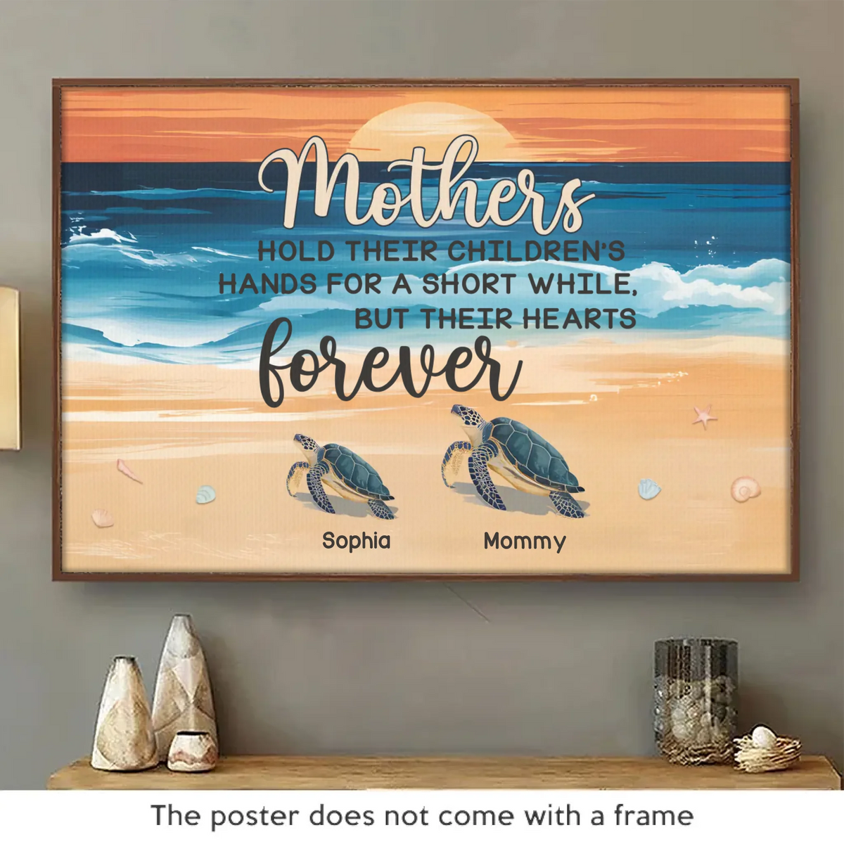 Like A Turtle, A Mom Carries Her World On Her Back - Family Personalized Custom Horizontal Poster - Gift For Mom