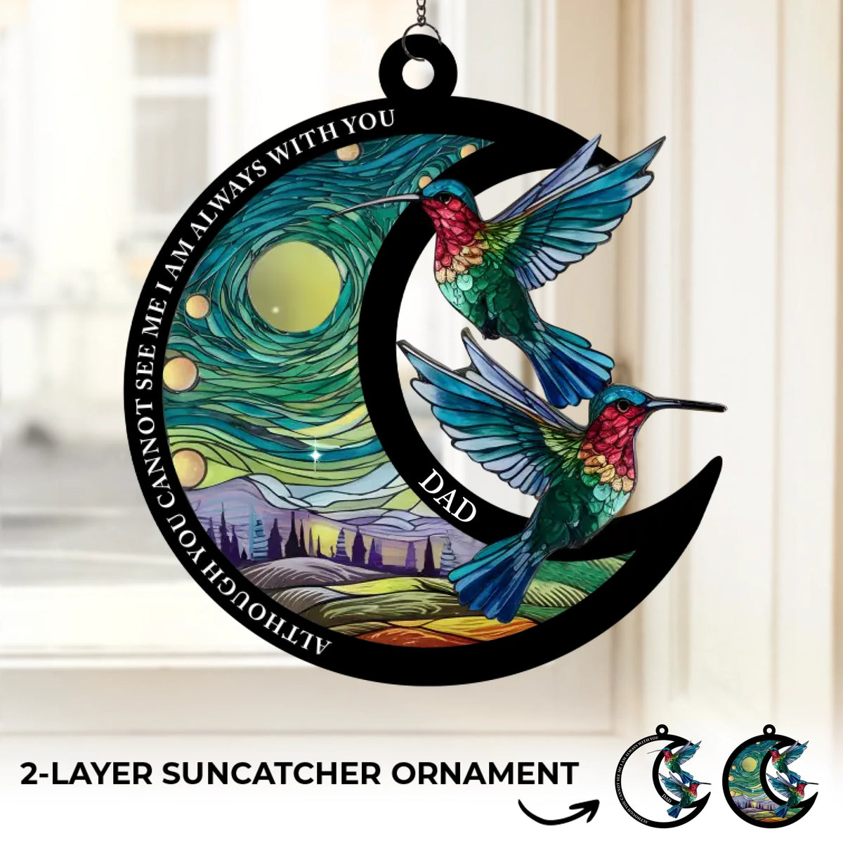 Always With Us In Spirit - Memorial Personalized Window Hanging Suncatcher Ornament - Sympathy Gift For Family Members