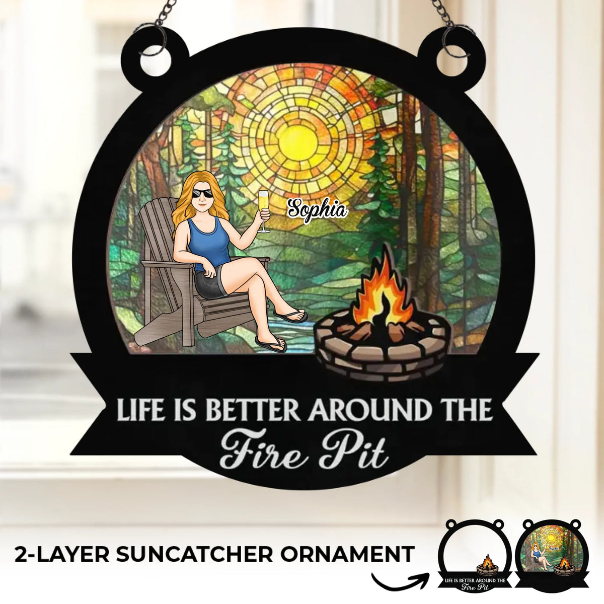 Campfire Nights, Endless Memories - Family Personalized Window Hanging Suncatcher Ornament - Gift For Yourself, Best Friends, Siblings, Family Members