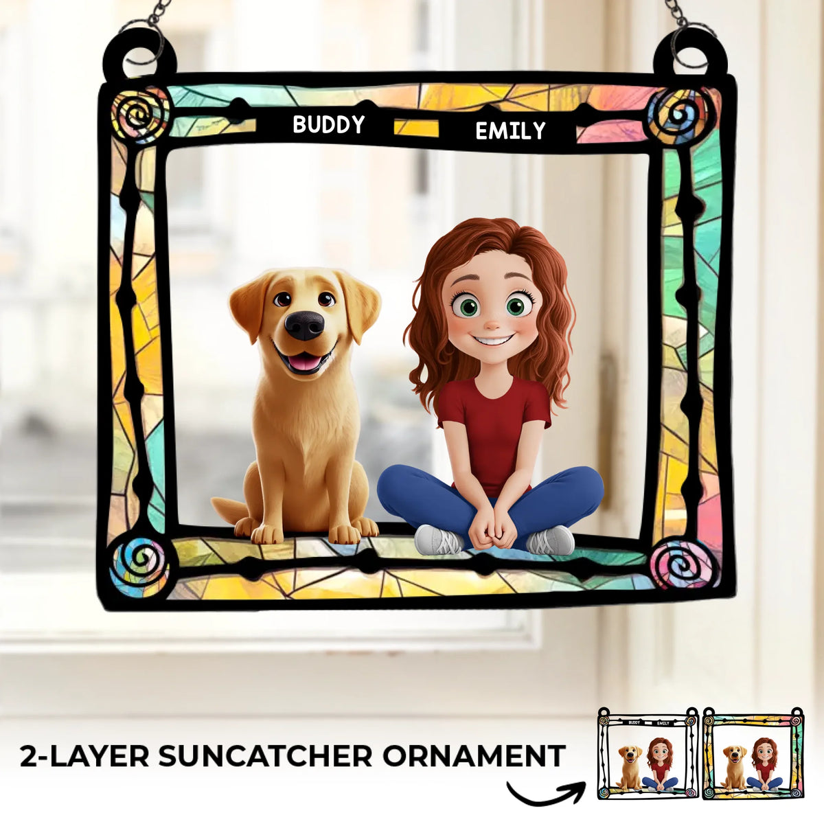 Less Stress When I'm With You - Dog & Cat Personalized Window Hanging Suncatcher - Gift For Pet Owners, Pet Lovers