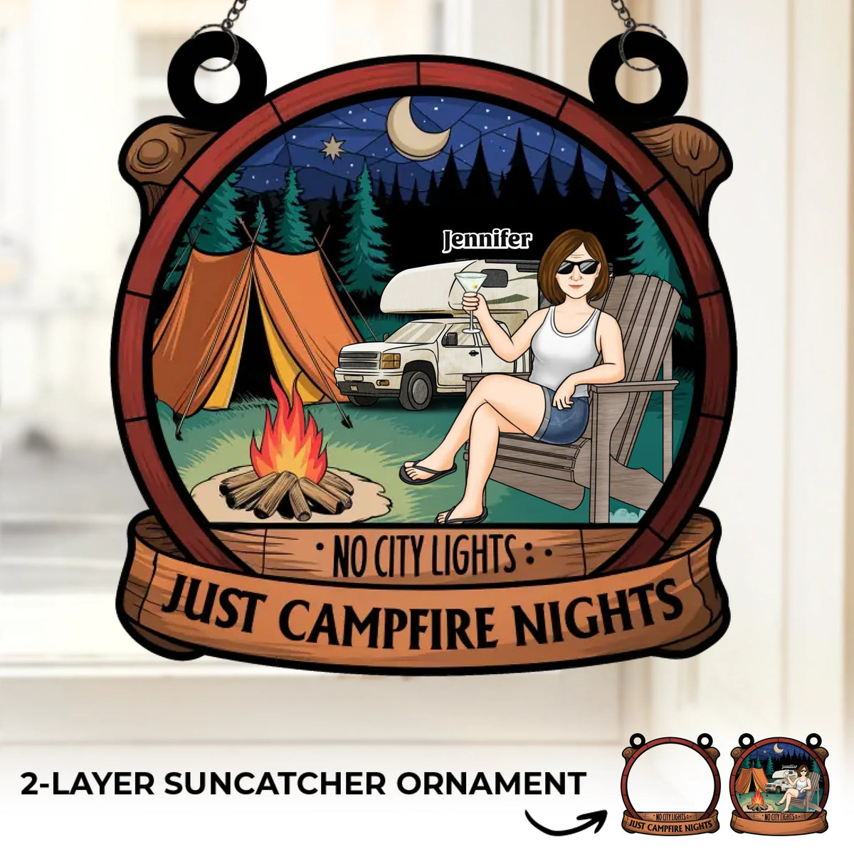 No City Lights - Camping Personalized Window Hanging Suncatcher Ornament - Gift For Camping Lovers