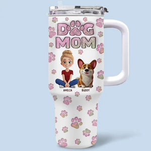 Purrs And Wags, My Daily Joy - Dog & Cat Personalized Custom 3D Inflated Effect Printed 40 Oz Stainless Steel Tumbler With Handle - Gift For Pet Owners, Pet Lovers