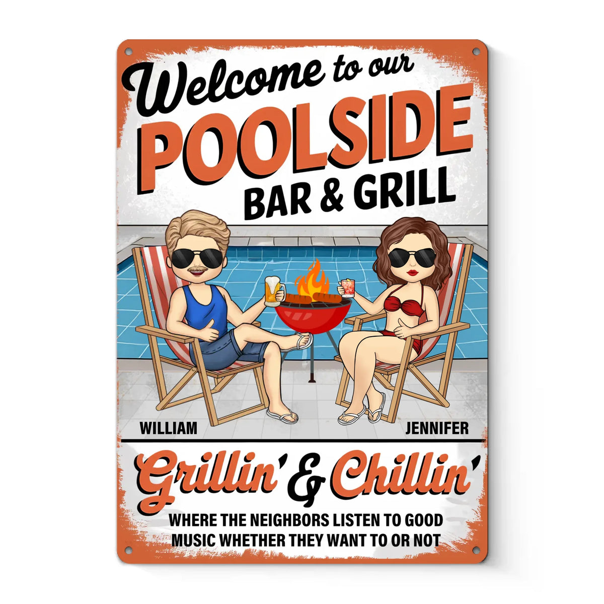 Welcome To Our Poolside - Couple Personalized Custom Home Decor Metal Sign - Gift For Yourself, Husband Wife, Best Friends, Family Members