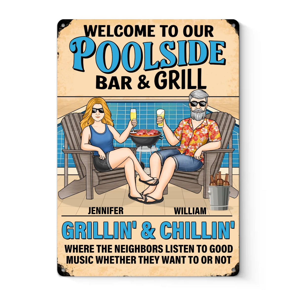 Sizzling Love, Just Like The Grill - Couple Personalized Custom Home Decor Metal Sign - Gift For Yourself, Husband Wife, Best Friends, Family Members