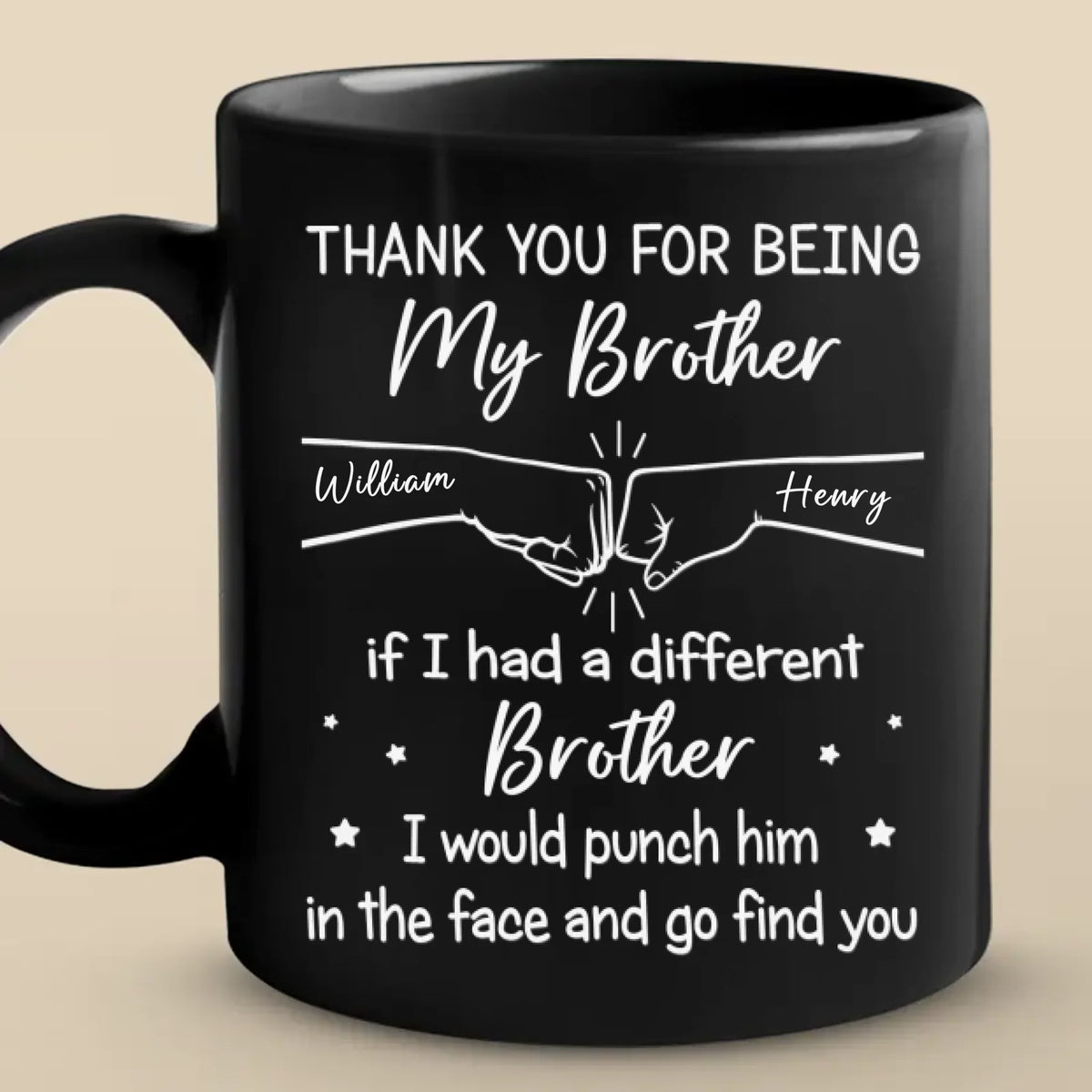 Thank You For Being My Friend - Family Personalized Custom Black Mug - Gift For Family Members, Siblings, Brothers, Cousins, Best Friends