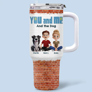 Only Us, Love And Wagging Tails - Couple Personalized Custom 40 Oz Stainless Steel Tumbler With Handle - Gift For Husband Wife, Anniversary, Pet Owners, Pet Lovers