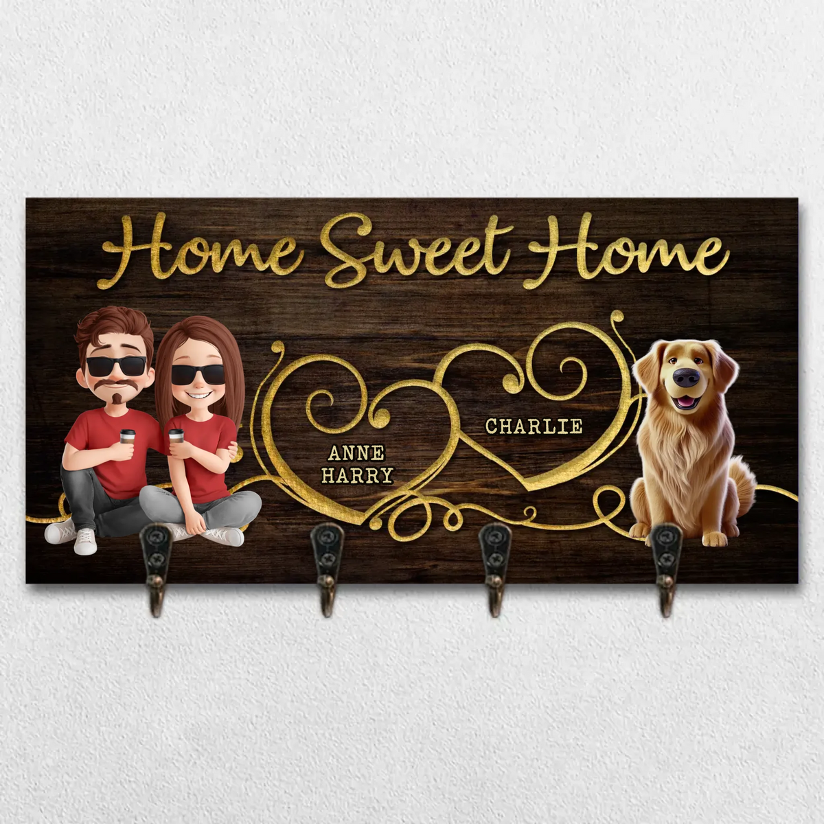 A Sweet Way To Keep Your Keys And Memories Close - Family Personalized Custom Home Decor Key Hanger, Key Holder - House Warming Gift For Family Members, Pet Owners, Pet Lovers