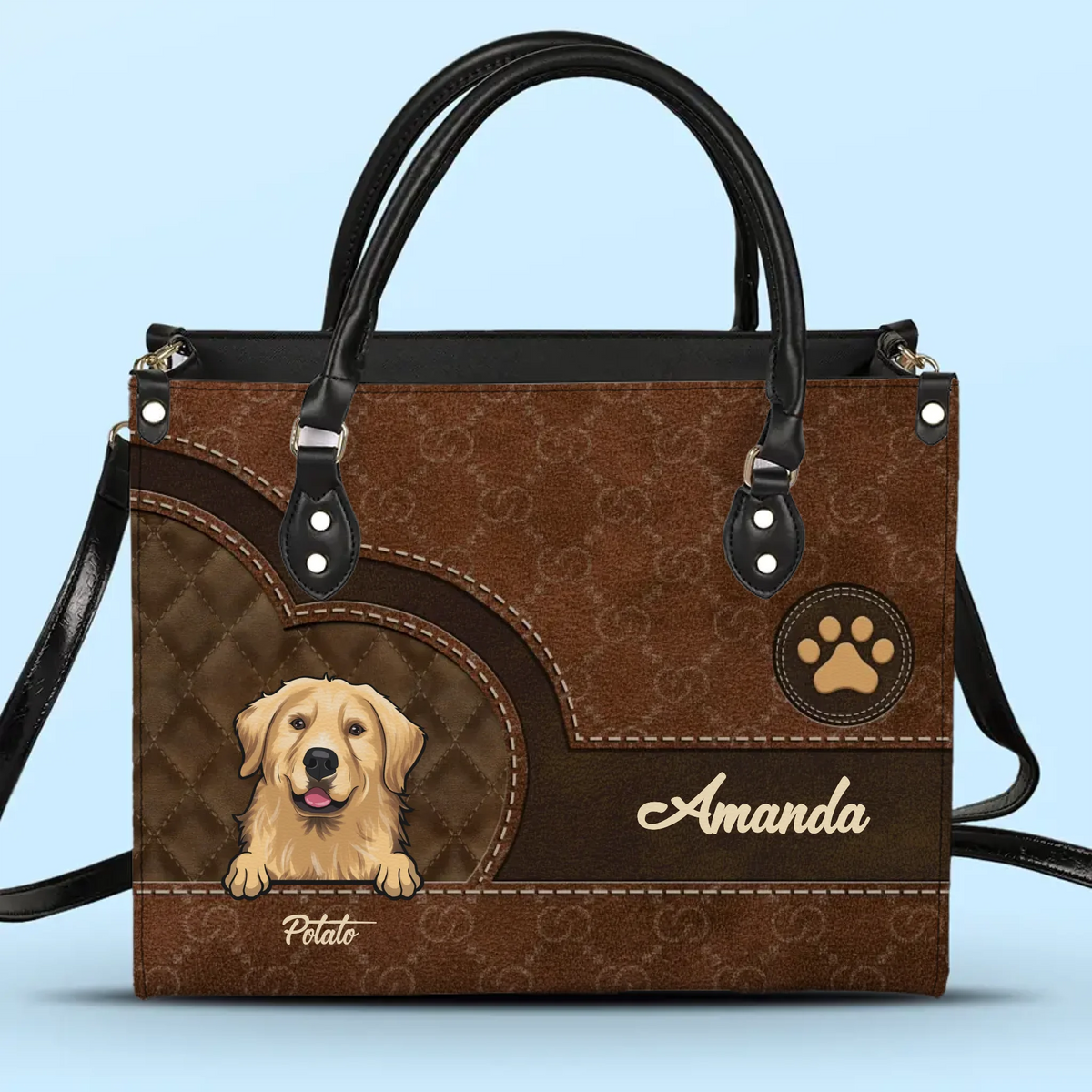 Eat, Sleep, Pet, Repeat - Dog & Cat Personalized Custom Leather Handbag - Gift For Pet Owners, Pet Lovers