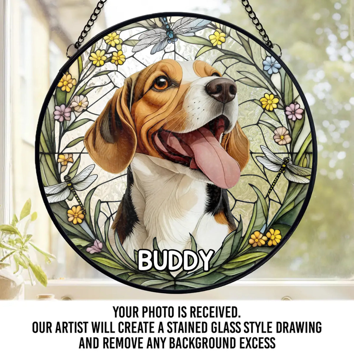 Custom Photo Forever In My Heart, Dear Friend - Memorial Personalized Custom Stained Glass Window Hanging Suncatcher - Sympathy Gift For Pet Owners, Pet Lovers