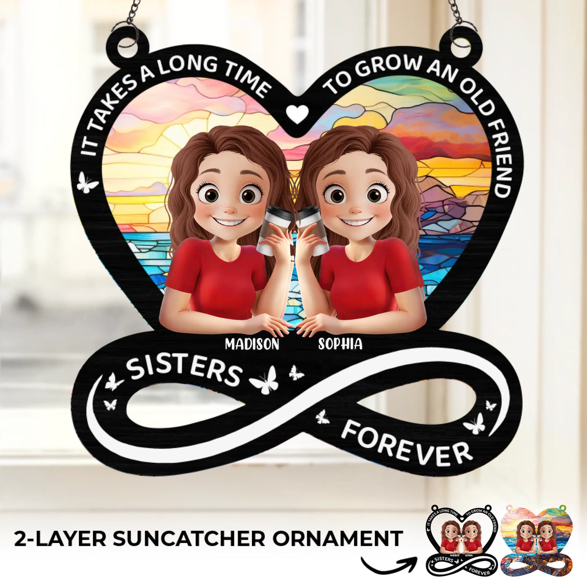 Real Friendship Transcends Time And Space - Bestie Personalized Window Hanging Suncatcher Ornament - Gift For Best Friends, BFF, Sisters