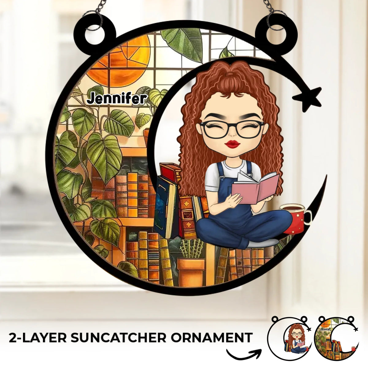 Perfect Little Gifts For Book Lovers And More - Family Personalized Window Hanging Suncatcher Ornament - Gift For Yourself, Best Friends, Siblings, Family Members, Book Lovers