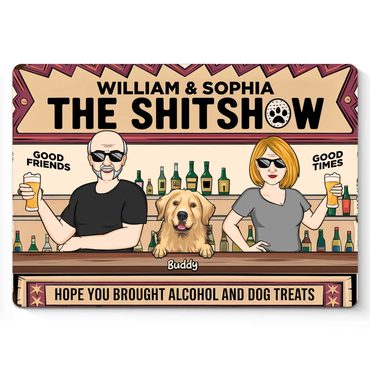 Fur, Friends, And Fun - Dog Personalized Custom Home Decor Metal Sign - House Warming Gift For Pet Owners, Pet Lovers