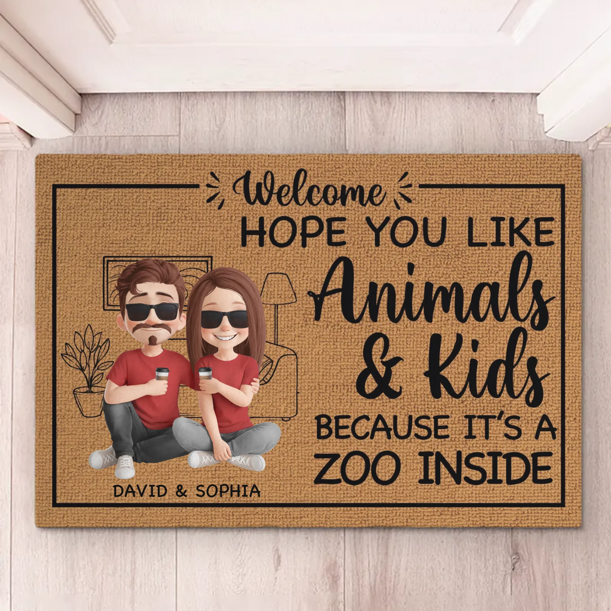 It's A Zoo Inside - Couple Personalized Custom Home Decor Decorative Mat - House Warming Gift For Husband Wife, Anniversary