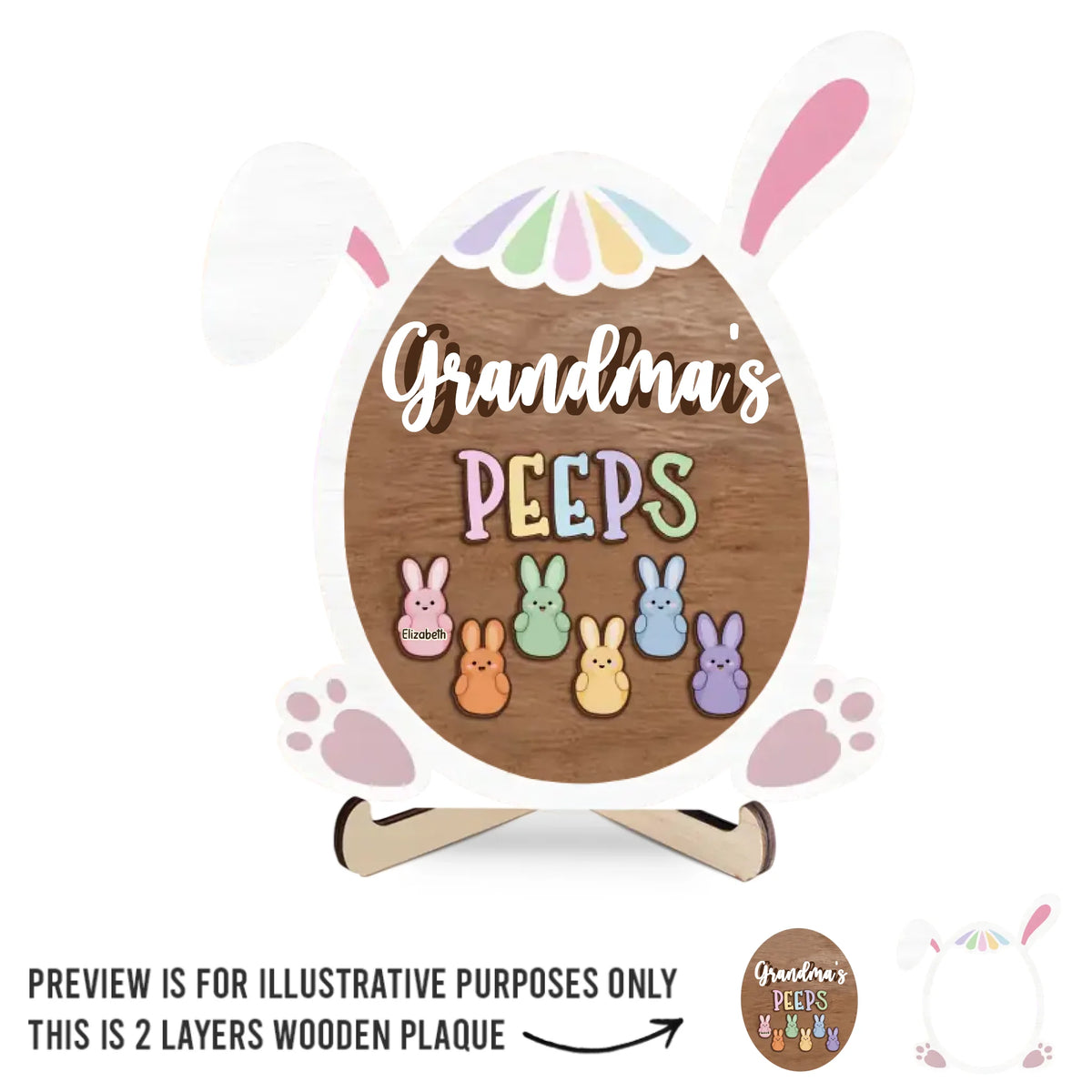 Grandma’s Heart, My Safe Place - Family Personalized Custom 2-Layered Wooden Plaque With Stand - Easter Gift For Mom, Grandma