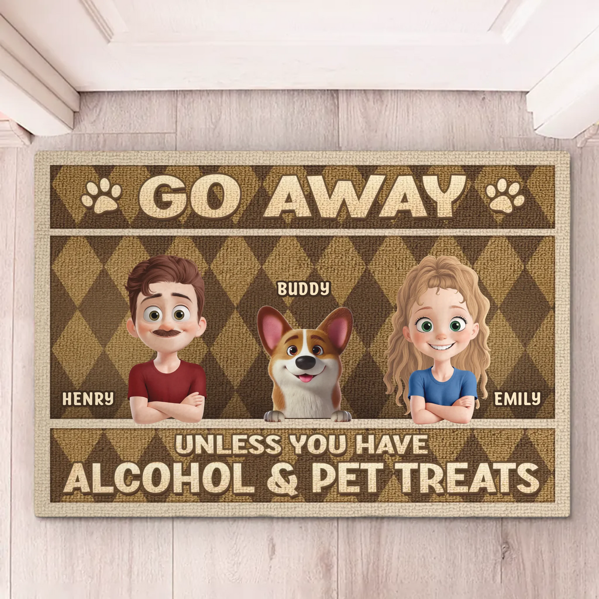 Bring Gifts Or Turn Back - Couple Personalized Custom Home Decor Decorative Mat - House Warming Gift For Husband Wife, Anniversary, Pet Owners, Pet Lovers