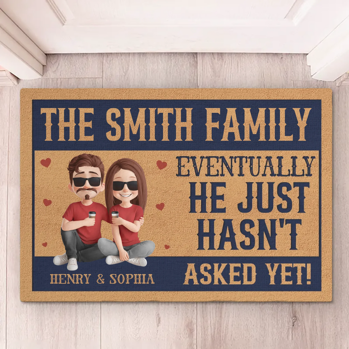 Love Is All Around - Couple Personalized Custom Home Decor Decorative Mat - House Warming Gift For Husband Wife, Anniversary