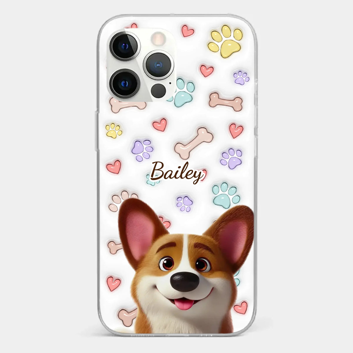Four Paws, One Heart - Dog Personalized Custom 3D Inflated Effect Printed Clear Phone Case - Gift For Pet Owners, Pet Lovers