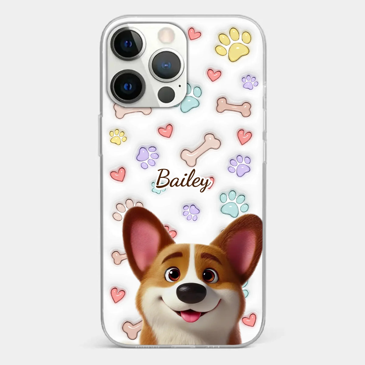 Four Paws, One Heart - Dog Personalized Custom 3D Inflated Effect Printed Clear Phone Case - Gift For Pet Owners, Pet Lovers