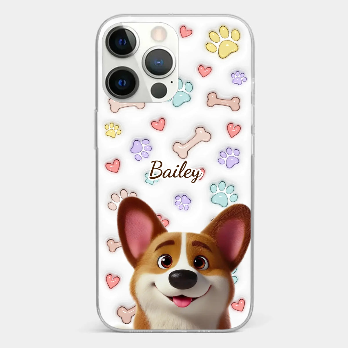 Four Paws, One Heart - Dog Personalized Custom 3D Inflated Effect Printed Clear Phone Case - Gift For Pet Owners, Pet Lovers