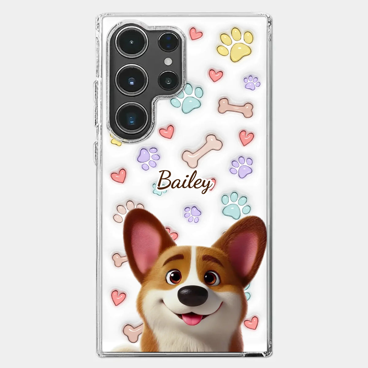 Four Paws, One Heart - Dog Personalized Custom 3D Inflated Effect Printed Clear Phone Case - Gift For Pet Owners, Pet Lovers