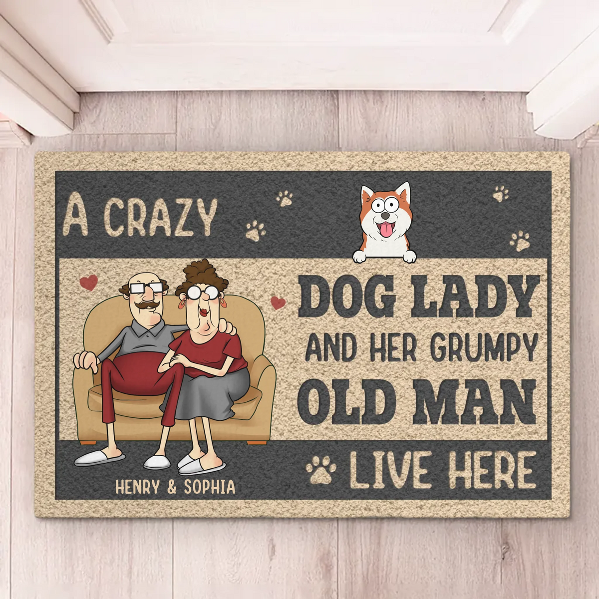 Beware, Barks & Grumbles - Couple Personalized Custom Home Decor Decorative Mat - House Warming Gift For Husband Wife, Anniversary, Pet Owners, Pet Lovers
