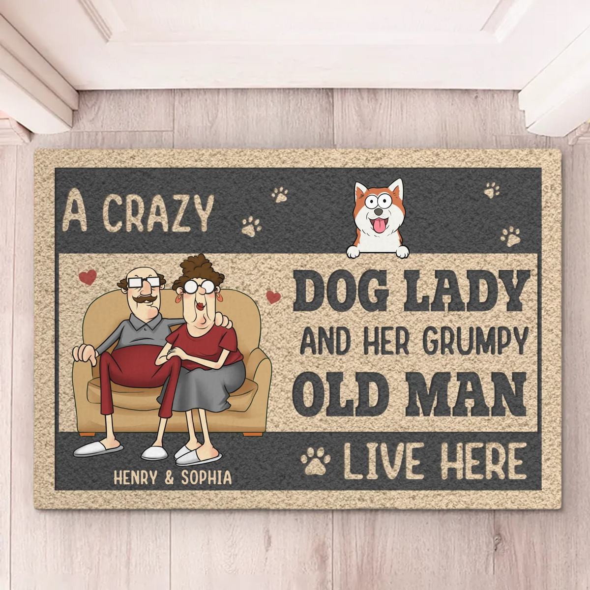Beware, Barks & Grumbles - Couple Personalized Custom Home Decor Decorative Mat - House Warming Gift For Husband Wife, Anniversary, Pet Owners, Pet Lovers