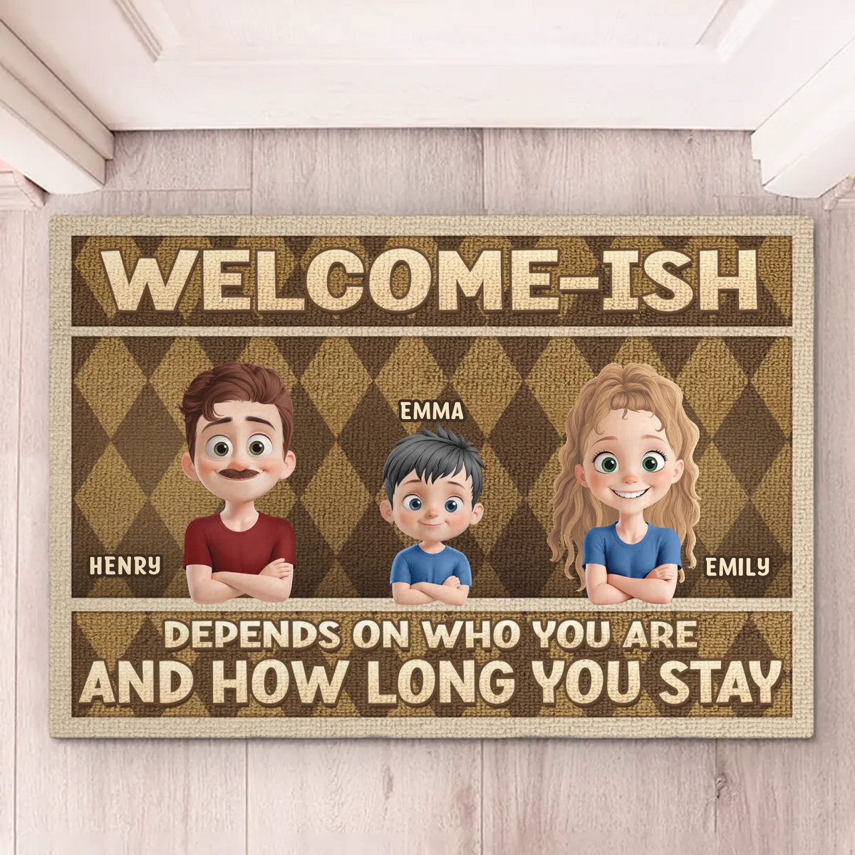 Welcome Unless You Overstay - Family Personalized Custom Home Decor Decorative Mat - House Warming Gift For Family Members