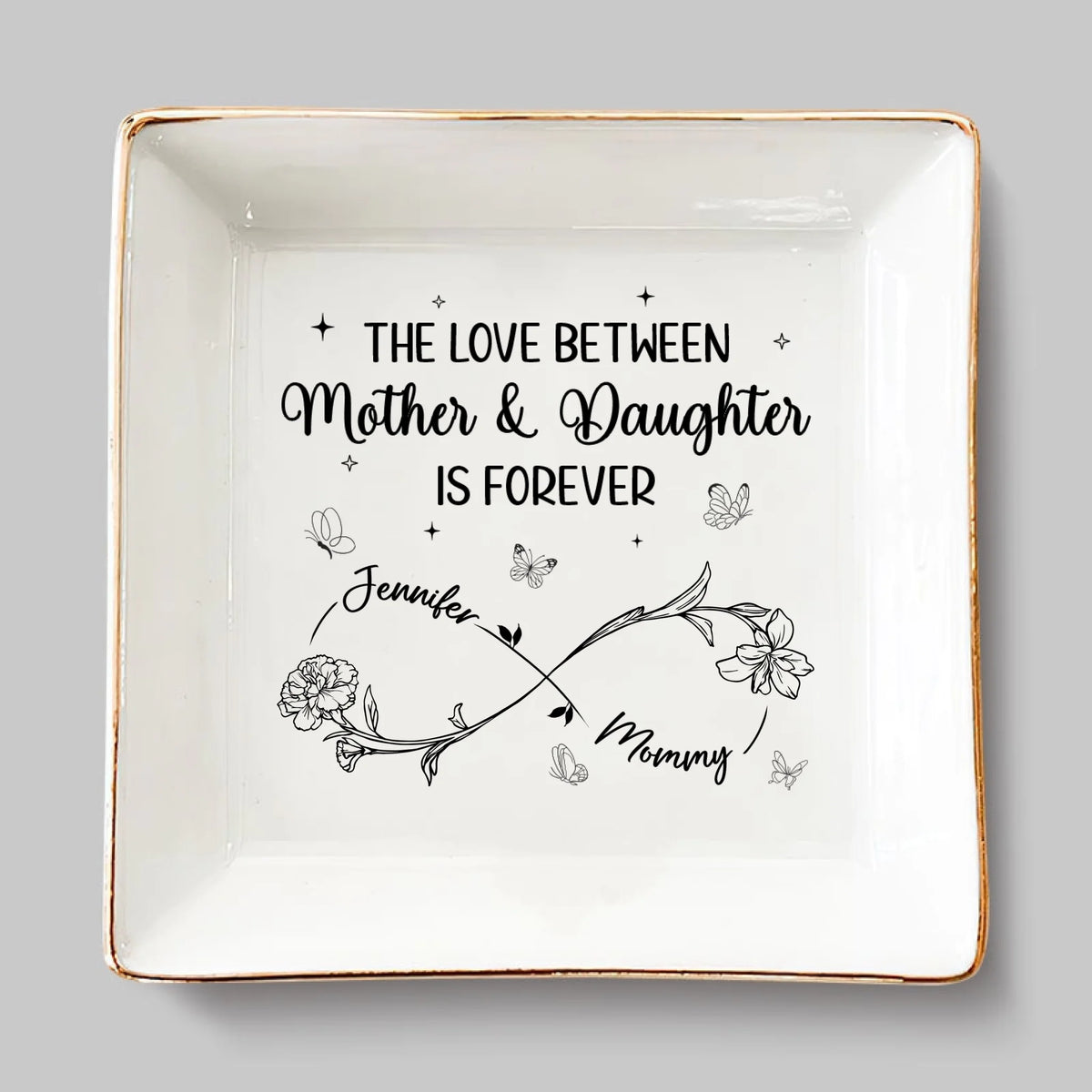 Mom’s Love, Daughter’s Strength - Family Personalized Custom Jewelry Dish - Mother's Day, Gift For Mom, Daughter