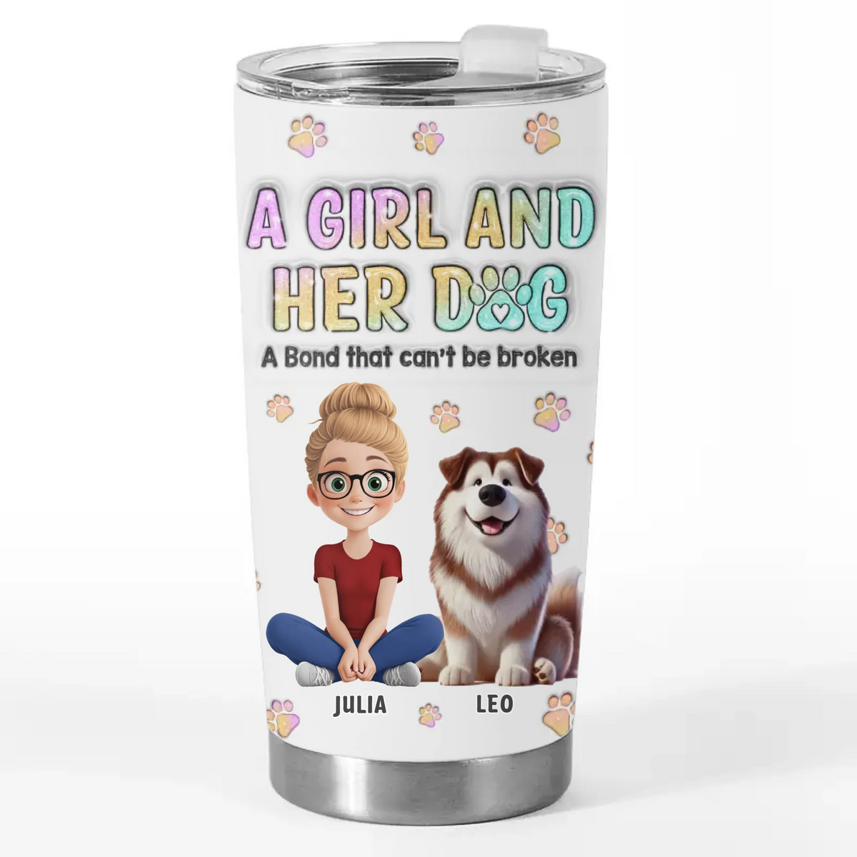 Fur-Ever Together, A Girl & Her Dogs - Dog Personalized Custom 3D Inflated Effect Printed Tumbler - Gift For Pet Owners, Pet Lovers