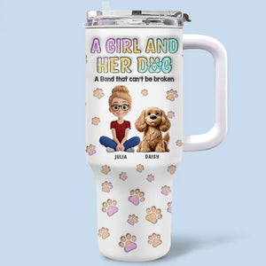 Girl’s Best Friend, Furry And True - Dog Personalized Custom 3D Inflated Effect Printed 40 Oz Stainless Steel Tumbler With Handle - Gift For Pet Owners, Pet Lovers