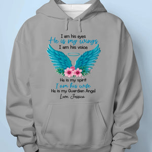 He Is My Angel, I Am His Wife - Memorial Personalized Custom Unisex T-shirt, Premium T-shirt, Hoodie - Sympathy Gift For Family Members