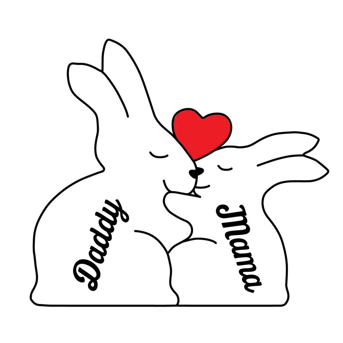 Love & Bunnies - Family Personalized Custom Rabbit Shaped Wooden Art Puzzle - Wooden Pet Carvings, Wood Sculpture Table Ornaments, Carved Wood Decor - Gift For Family Members