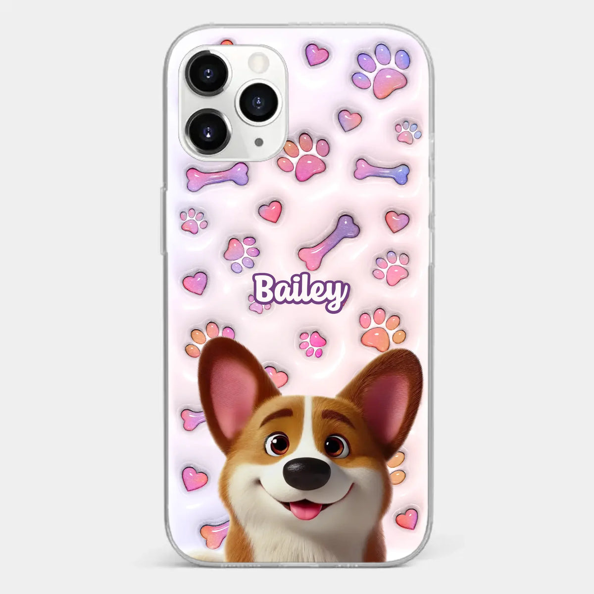 Tail Wagging Happiness - Dog Personalized Custom 3D Inflated Effect Printed Clear Phone Case - Gift For Pet Owners, Pet Lovers