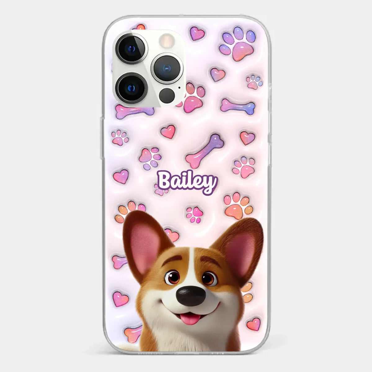 Tail Wagging Happiness - Dog Personalized Custom 3D Inflated Effect Printed Clear Phone Case - Gift For Pet Owners, Pet Lovers