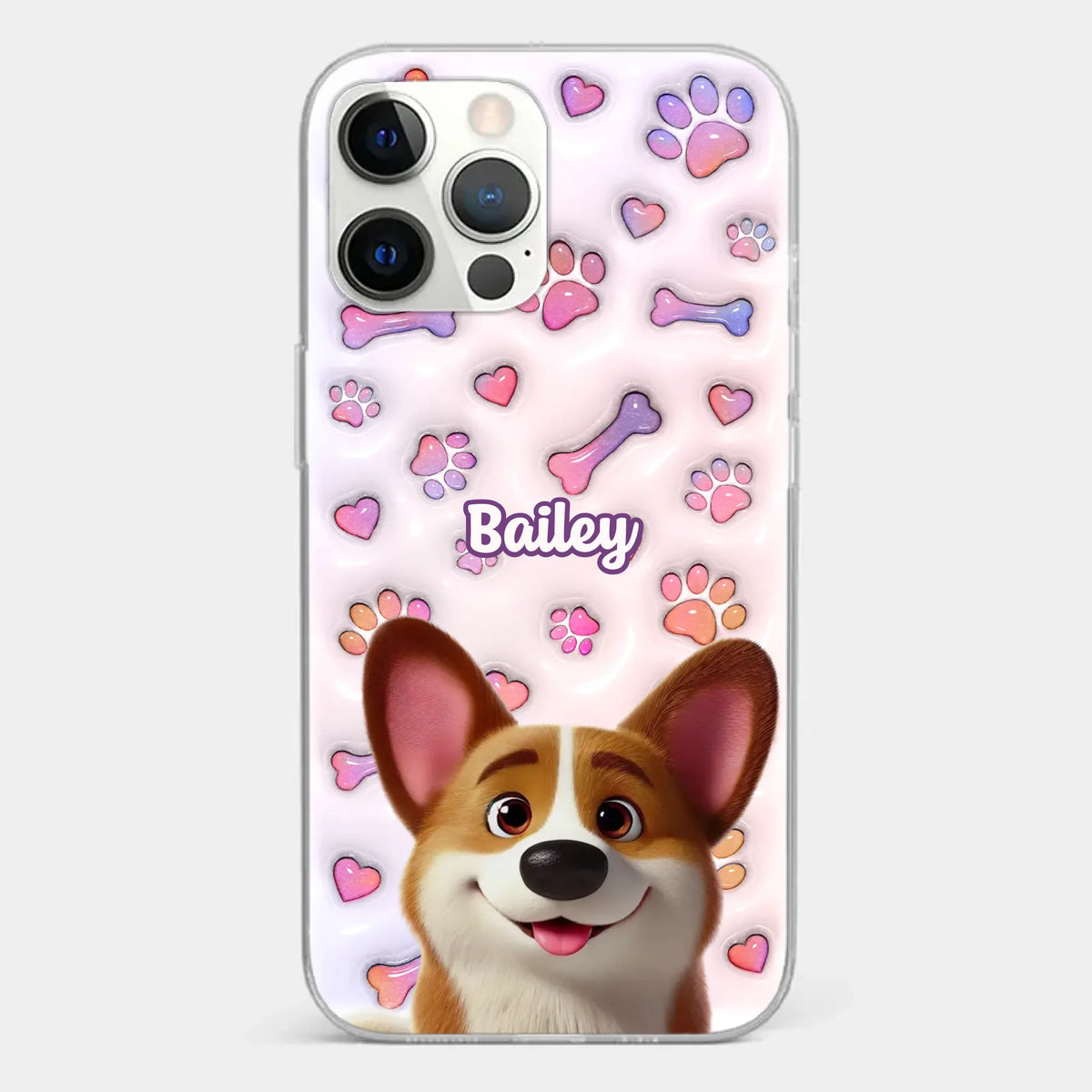 Tail Wagging Happiness - Dog Personalized Custom 3D Inflated Effect Printed Clear Phone Case - Gift For Pet Owners, Pet Lovers