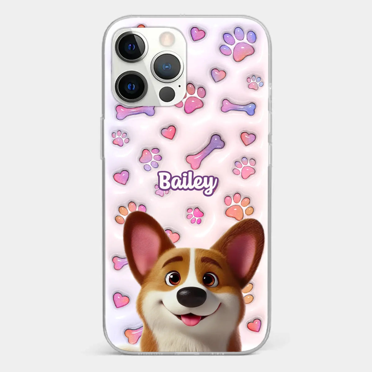 Tail Wagging Happiness - Dog Personalized Custom 3D Inflated Effect Printed Clear Phone Case - Gift For Pet Owners, Pet Lovers