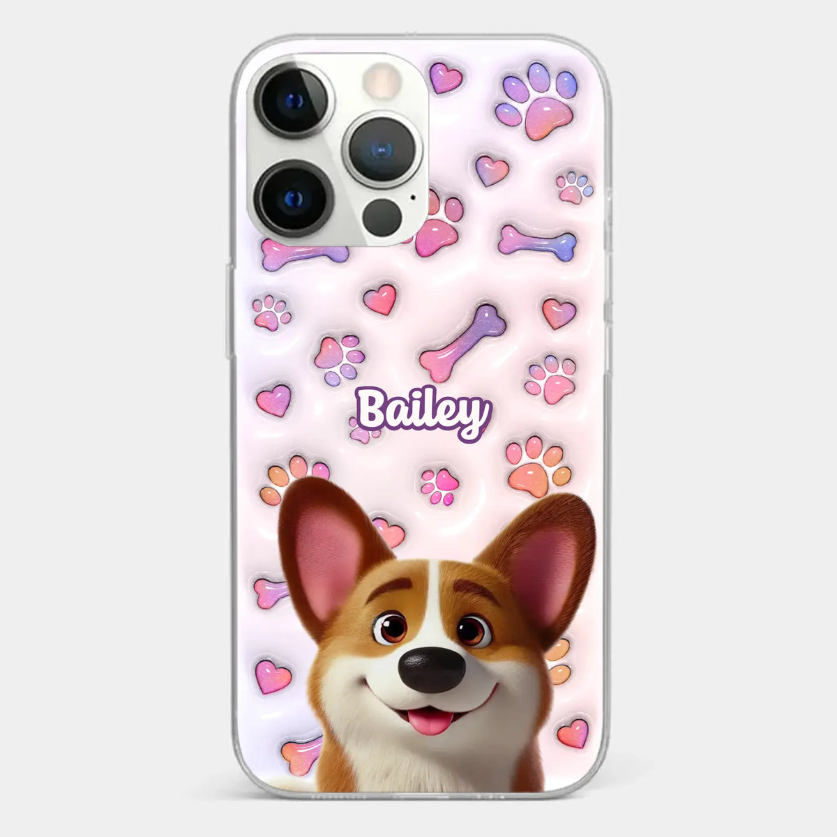Tail Wagging Happiness - Dog Personalized Custom 3D Inflated Effect Printed Clear Phone Case - Gift For Pet Owners, Pet Lovers
