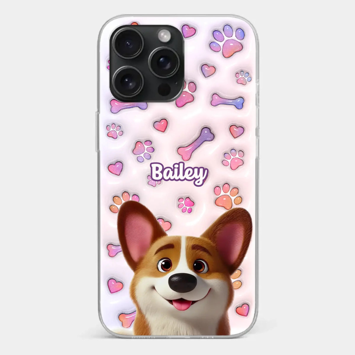Tail Wagging Happiness - Dog Personalized Custom 3D Inflated Effect Printed Clear Phone Case - Gift For Pet Owners, Pet Lovers