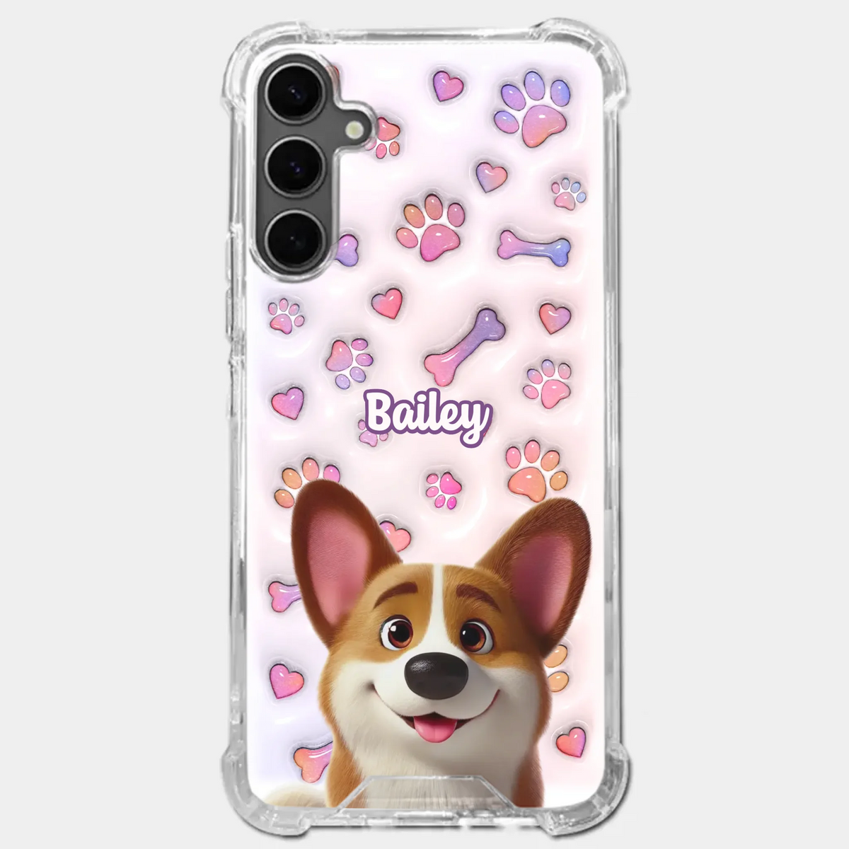 Tail Wagging Happiness - Dog Personalized Custom 3D Inflated Effect Printed Clear Phone Case - Gift For Pet Owners, Pet Lovers