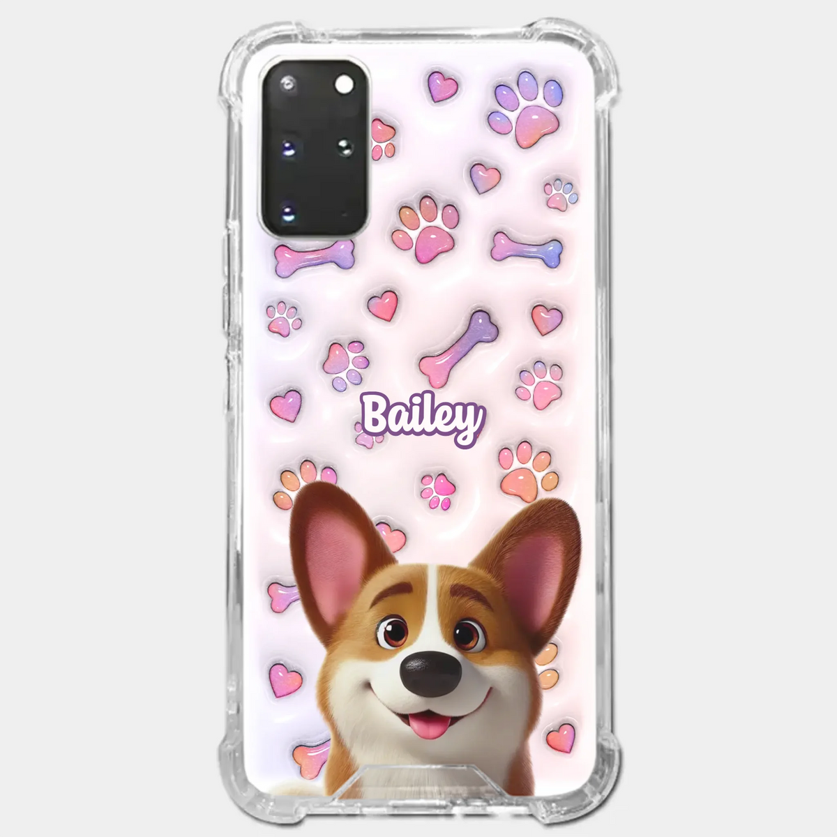 Tail Wagging Happiness - Dog Personalized Custom 3D Inflated Effect Printed Clear Phone Case - Gift For Pet Owners, Pet Lovers