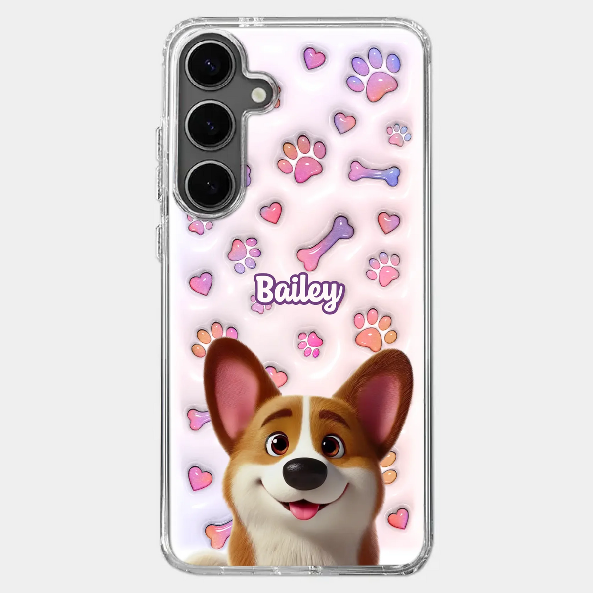 Tail Wagging Happiness - Dog Personalized Custom 3D Inflated Effect Printed Clear Phone Case - Gift For Pet Owners, Pet Lovers