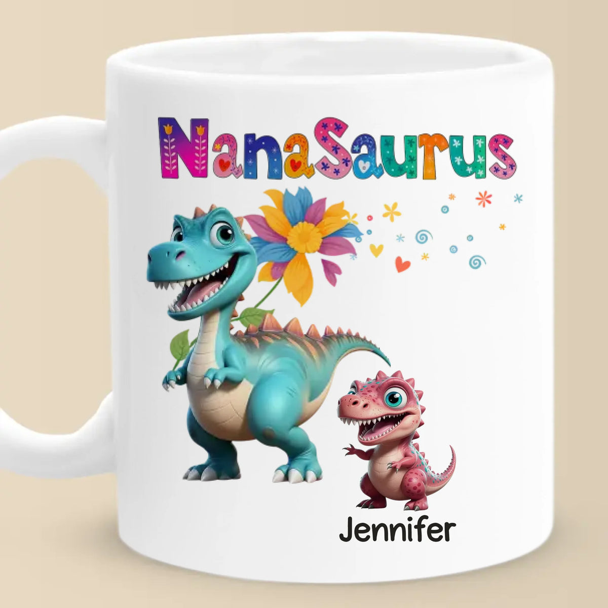 Nanasaurus & Her Little Dinos - Family Personalized Custom Mug - Mother's Day, Gift For Mom, Grandma