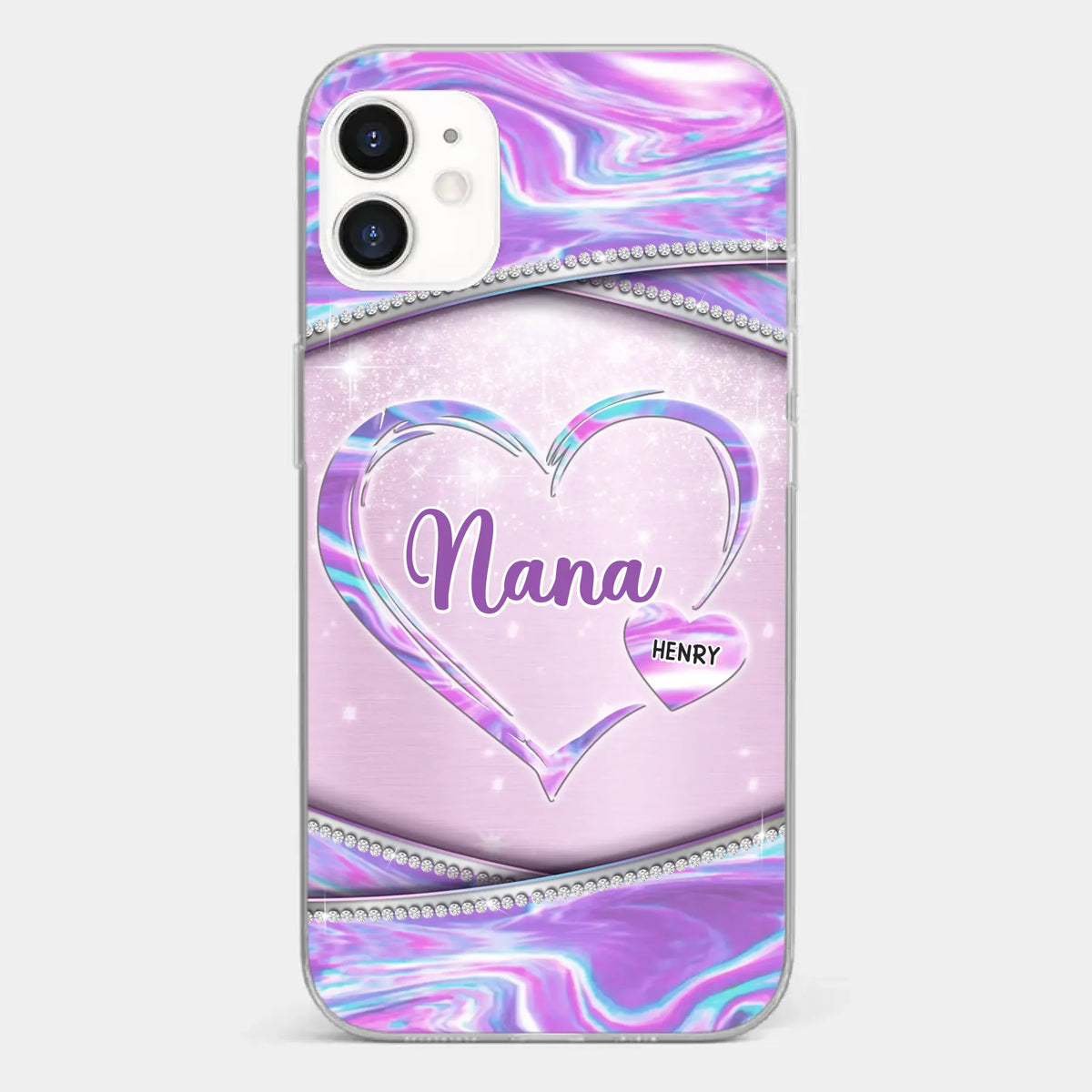 Nana’s Heart, Filled With Love - Family Personalized Custom Clear Phone Case - Mother's Day Gift For Mom, Grandma