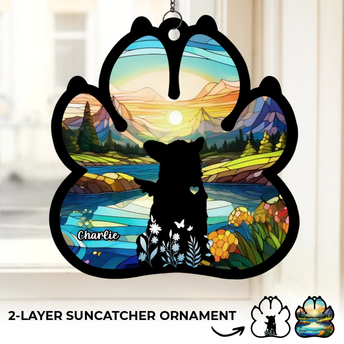 Love Never Fades - Memorial Personalized Window Hanging Suncatcher Ornament - Sympathy Gift For Pet Owners, Pet Lovers